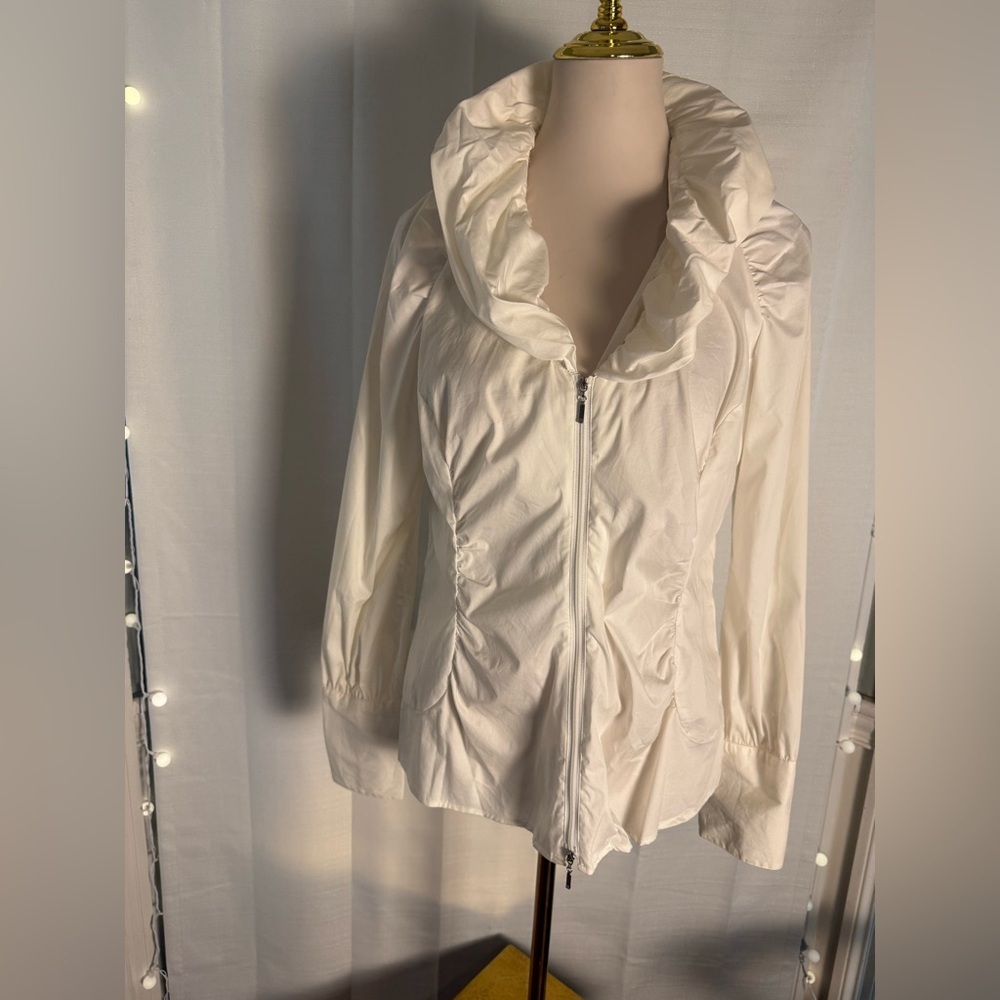 Cache White Ruched Zip Jacket Large (Fits Like Me… - image 1